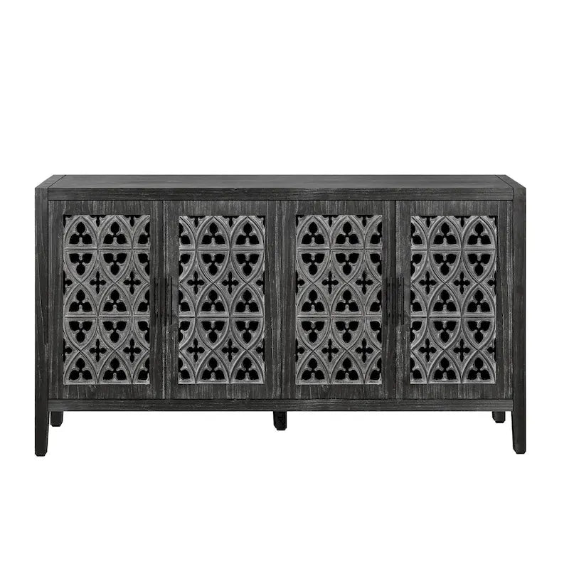 Antiker Schrank mit vier geschlossenen Türen im amerikanischen Landhausstil, geeignet für Wohnzimmer, TV-Schrank und Küche (Antikschwarz)