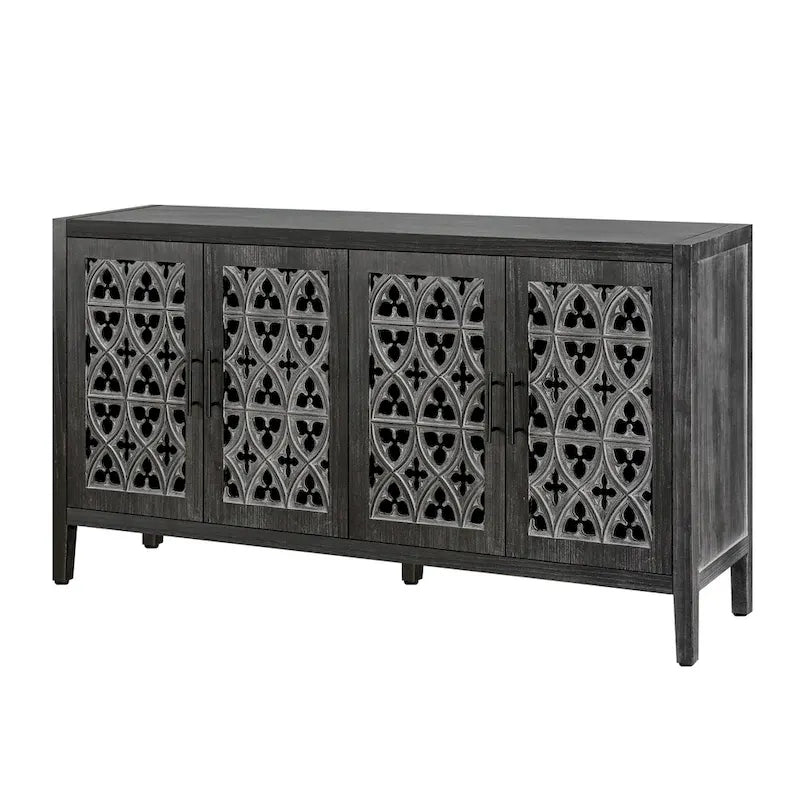 Antiker Schrank mit vier geschlossenen Türen im amerikanischen Landhausstil, geeignet für Wohnzimmer, TV-Schrank und Küche (Antikschwarz)