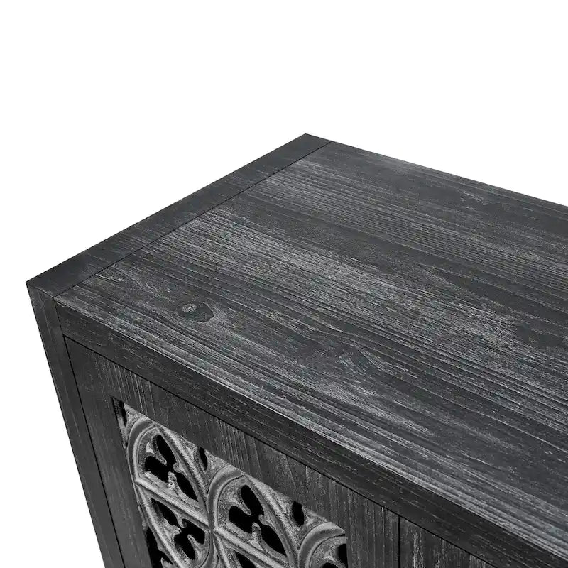 Antiker Schrank mit vier geschlossenen Türen im amerikanischen Landhausstil, geeignet für Wohnzimmer, TV-Schrank und Küche (Antikschwarz)