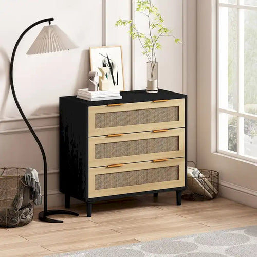 Mobile contenitore in rattan a 3 cassetti per camera da letto, soggiorno, sala da pranzo