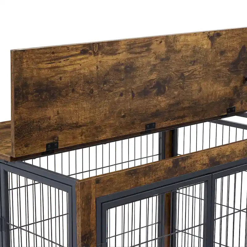Beistelltisch im Möbelstil als Hundebox auf Rollen, mit Doppeltüren und aufklappbarer Tischplatte, rustikales Braun, 31.50 W x 22.05 D x 25 H.