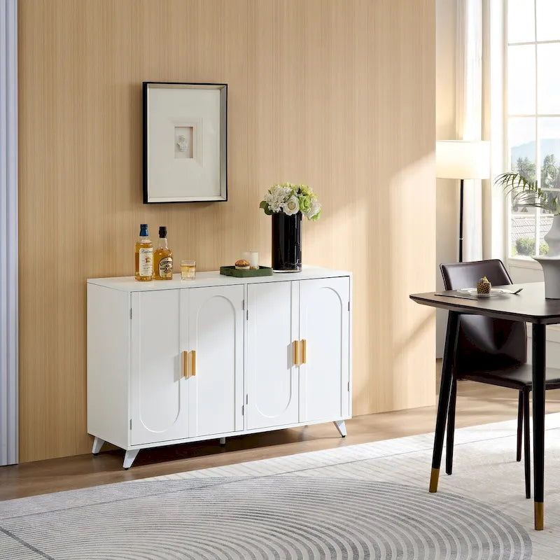 Sideboard-Buffetschrank mit 4 Türen und herausnehmbaren Einlegeböden für Wohnzimmer und Esszimmer, elfenbeinweiß