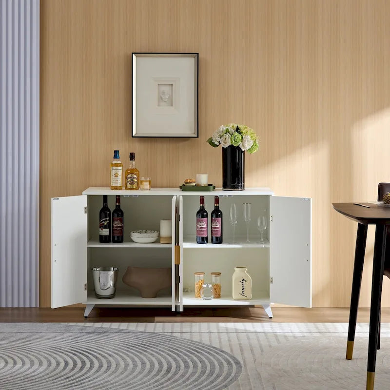 Sideboard-Buffetschrank mit 4 Türen und herausnehmbaren Einlegeböden für Wohnzimmer und Esszimmer, elfenbeinweiß
