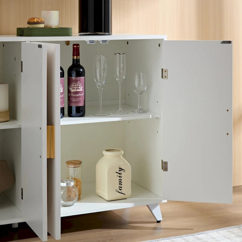Sideboard-Buffetschrank mit 4 Türen und herausnehmbaren Einlegeböden für Wohnzimmer und Esszimmer, elfenbeinweiß