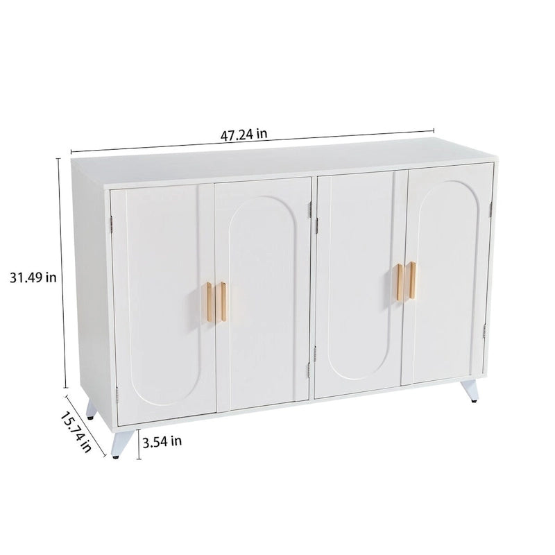 Sideboard-Buffetschrank mit 4 Türen und herausnehmbaren Einlegeböden für Wohnzimmer und Esszimmer, elfenbeinweiß