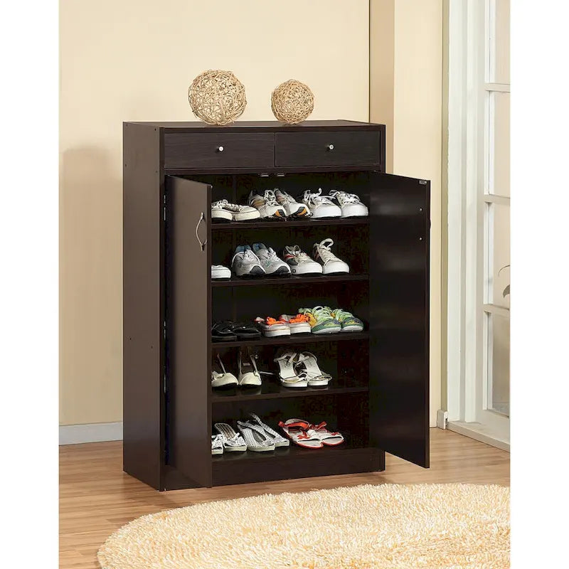 Mobile portascarpe, organizer per scarpe da casa con cinque ripiani e due cassetti, rosso cacao