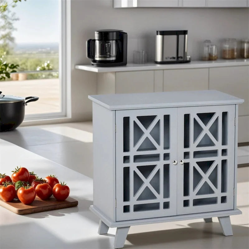Anti-Toppling Wood Kitchen Storage Cabinet with Doors - N/A
