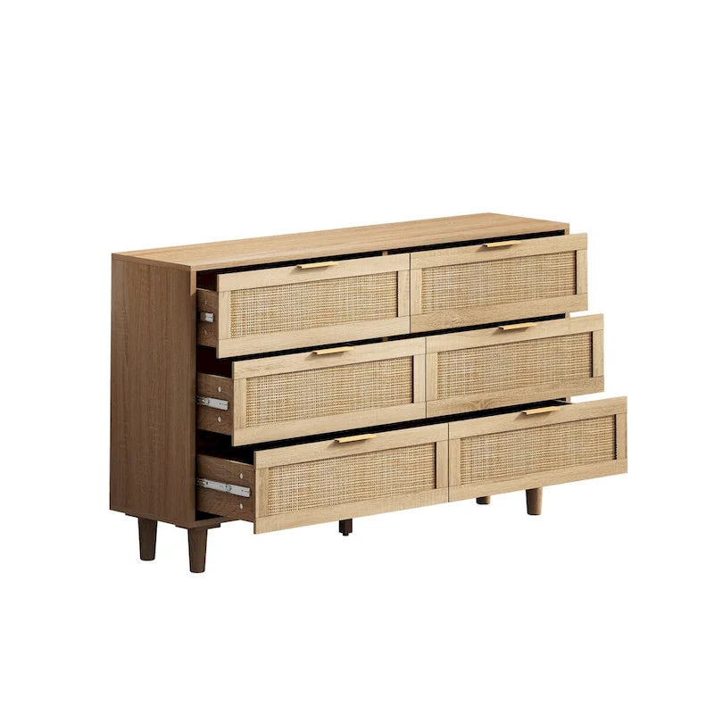 Aufbewahrungsschrank aus Rattan mit 6 Schubladen – 51.18L x 15.75W x 29.53H