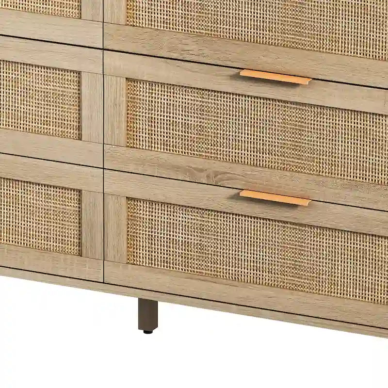 Aufbewahrungsschrank aus Rattan mit 6 Schubladen – 51.18L x 15.75W x 29.53H