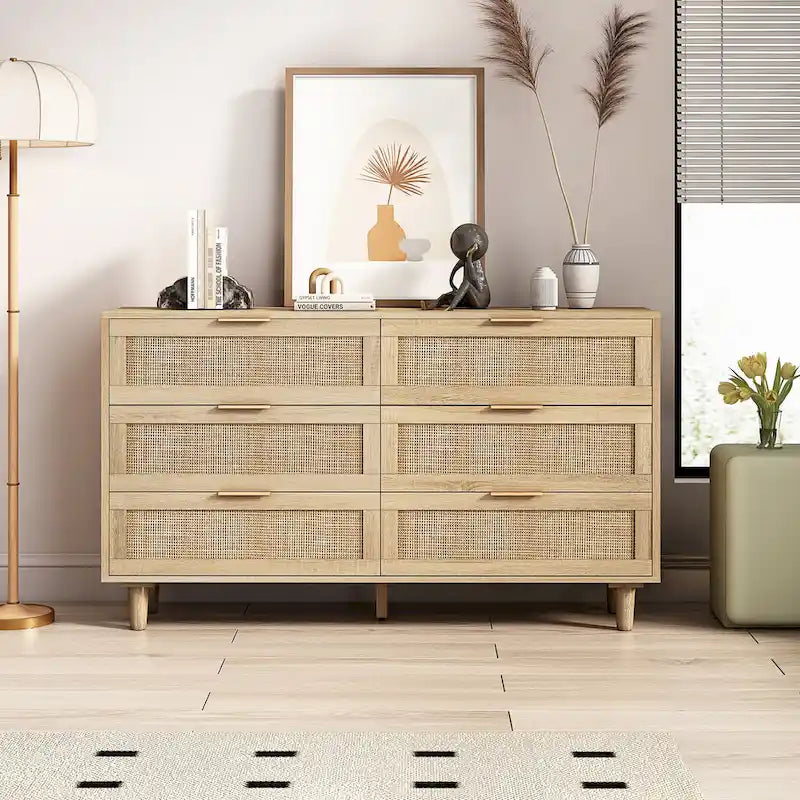 Aufbewahrungsschrank aus Rattan mit 6 Schubladen – 51.18L x 15.75W x 29.53H