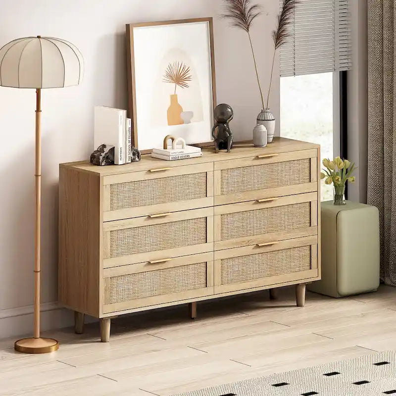 Aufbewahrungsschrank aus Rattan mit 6 Schubladen – 51.18L x 15.75W x 29.53H