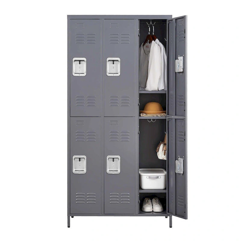 Casier métallique à 6 portes de 72 H avec serrure pour employés, meuble de rangement pour salle de sport, bureau, école ou garage, gris