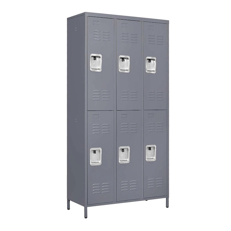 Casier métallique à 6 portes de 72 H avec serrure pour employés, meuble de rangement pour salle de sport, bureau, école ou garage, gris