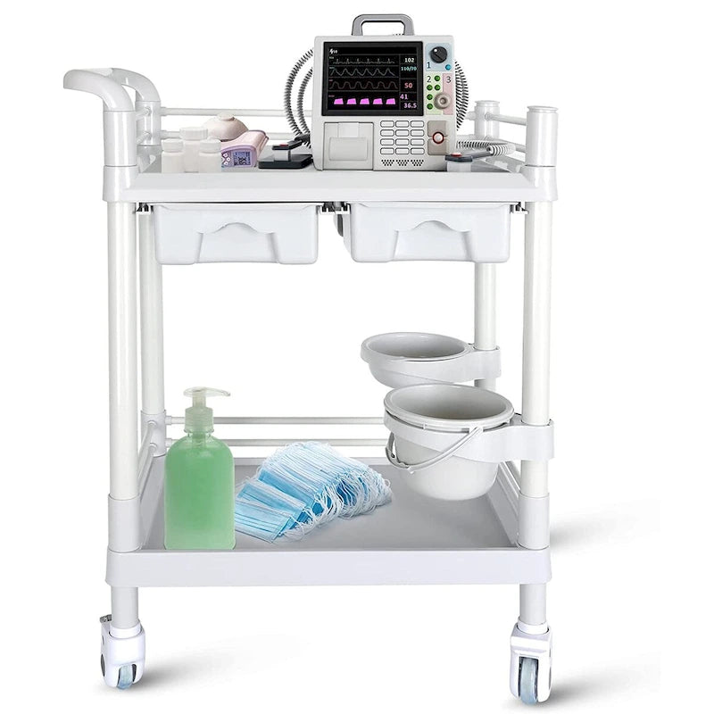 Medizinische Wagen mit Rollen, 2-stufiger mobiler Kosmetikwagen, Belastbarkeit 330 LBS, Krankenhauswagen für Ultraschallscanner, Servierwagen