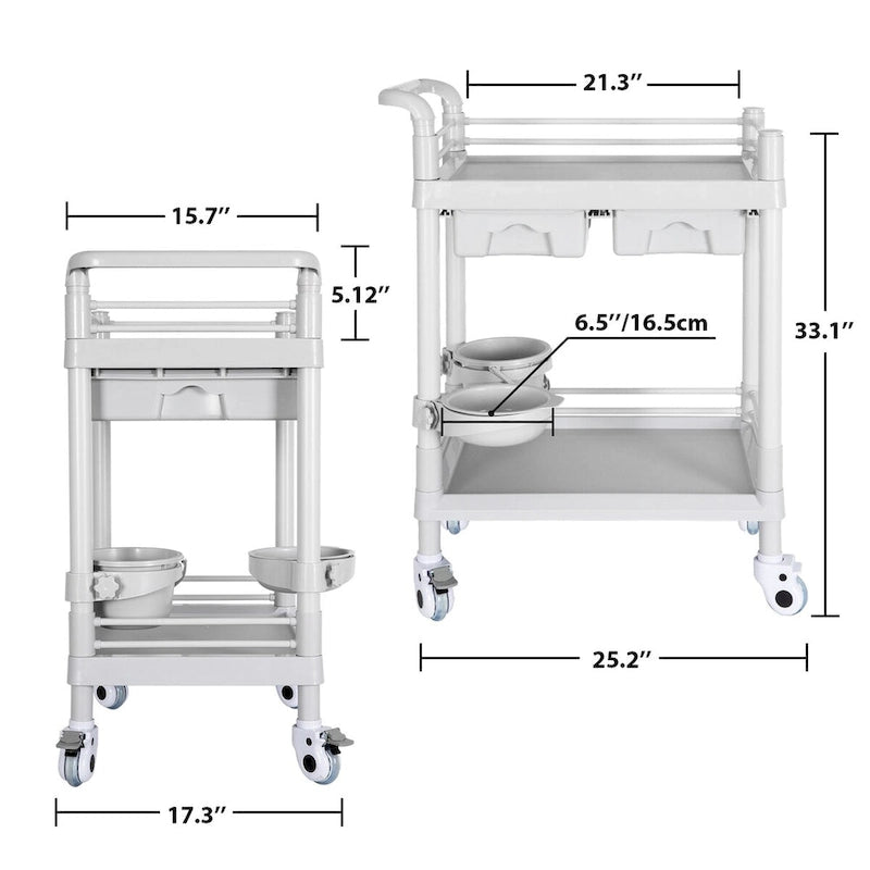 Chariots médicaux à roulettes, chariot mobile d'esthéticienne à 2 niveaux, capacité de charge de 330 LBS, chariot hospitalier pour échographe, utilitaire