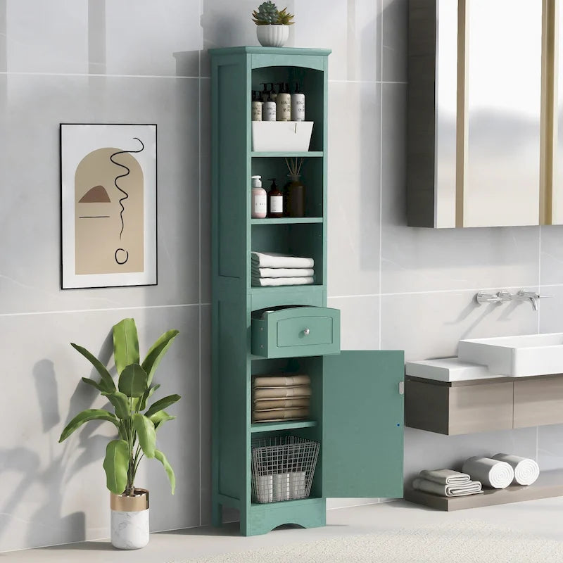 Hoher freistehender Badezimmerschrank mit Schublade – 13.4L x 9.1W x 66.9H