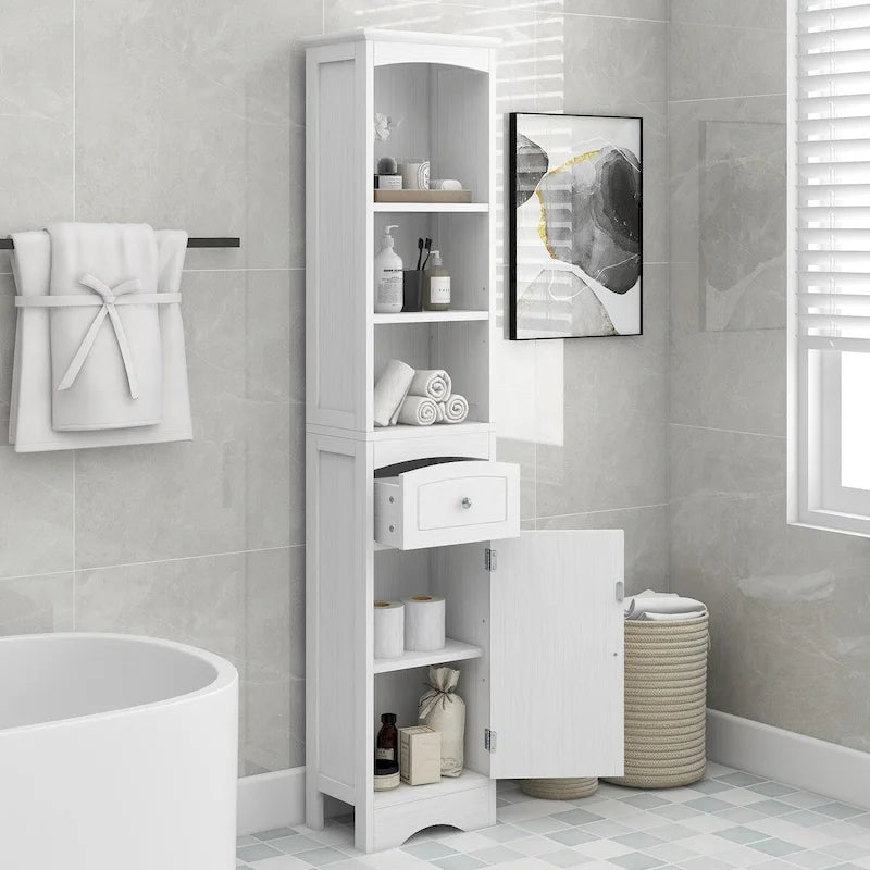 Hoher freistehender Badezimmerschrank mit Schublade – 13.4L x 9.1W x 66.9H