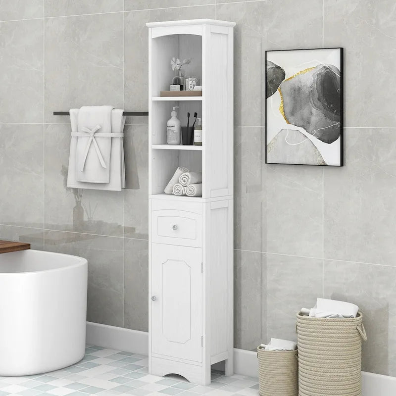 Hoher freistehender Badezimmerschrank mit Schublade – 13.4L x 9.1W x 66.9H
