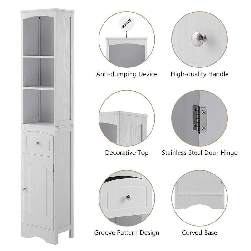 Hoher freistehender Badezimmerschrank mit Schublade – 13.4L x 9.1W x 66.9H