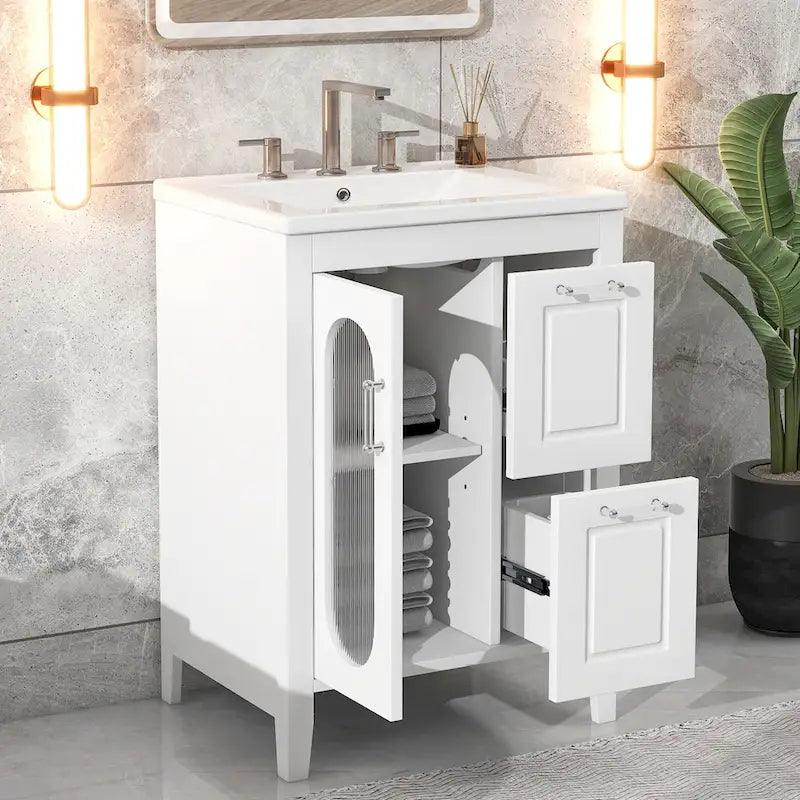 Mobiletto da bagno con due cassetti e un’anta