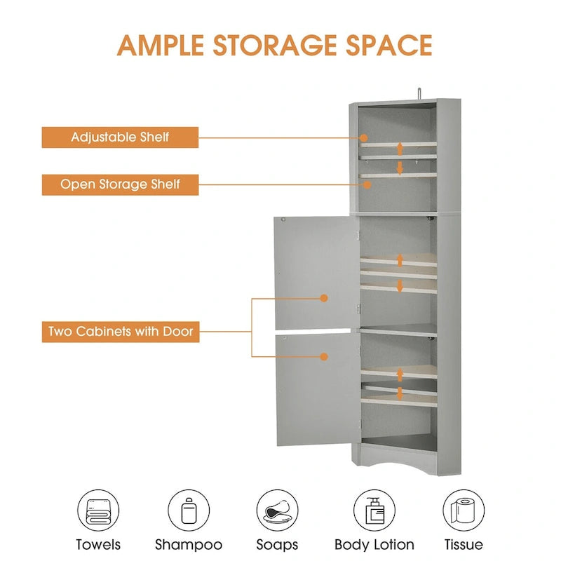 61 H Badezimmerschrank, schmaler Toiletten-Organizer, seitlicher Eckstauraum, hoher Eckschrank