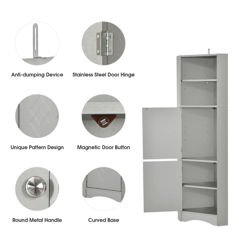61 H Badezimmerschrank, schmaler Toiletten-Organizer, seitlicher Eckstauraum, hoher Eckschrank