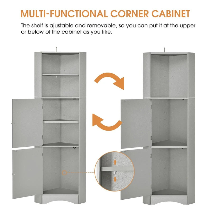 61 H Badezimmerschrank, schmaler Toiletten-Organizer, seitlicher Eckstauraum, hoher Eckschrank