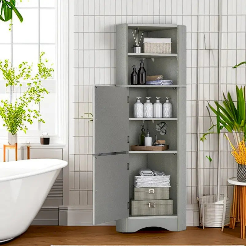 61 H Badezimmerschrank, schmaler Toiletten-Organizer, seitlicher Eckstauraum, hoher Eckschrank