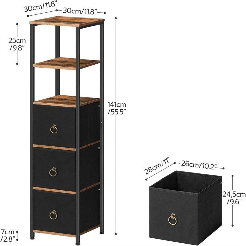 Eckregal mit 6 Ebenen und 3 Schubladen – 11.8L x 11.8W x 55.5H