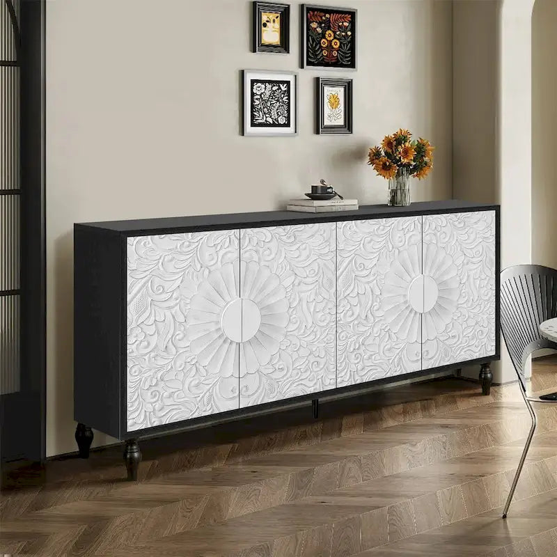 Vintage-weiße Sideboards mit großen facettierten Schnitzereien